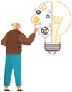 Concept of great idea. Man has good notion. Solution of problem, creative thinking, new startup Royalty Free Stock Photo