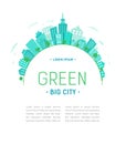 Concept green city. Round Panorama of city buildings with copy space.