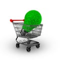 Green grass bulb in shopping cart, energy saving, 3D illustration Royalty Free Stock Photo
