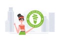 The concept of green energy and ecology. Woman holding ECO logo in her hands. trendy style. Vector illustration.
