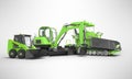 Concept green road machinery paver excavator small loader 3d render on gray background with shadow