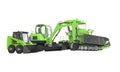 Concept green road machinery paver excavator small loader 3d render on white background no shadow