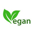 Concept green vegan diet logo with leaf icon. Vector illustration.