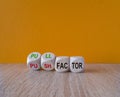 Concept green word Pull factor and Push factor on wooden cubes. Beautiful wooden table orange background. Business pull or push Royalty Free Stock Photo