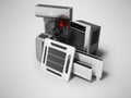 Concept group of equipment for cooling and air conditioning and insulation 3d render on gray background with shadow Royalty Free Stock Photo