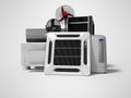 Concept group of equipment for cooling and air conditioning of large rooms 3d render on gray background with shadow Royalty Free Stock Photo