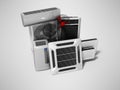 Concept group of equipment for cooling and air conditioning view of 3d render on gray background with shadow Royalty Free Stock Photo