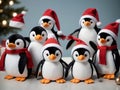 A Group Of Penguins Wearing Santa Hats. Generative AI