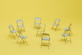 the concept of group psychological assistance. chairs standing in a circle as in a rehabilitation class. 3D render