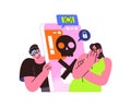 Concept of hacking, cyber crime in the Internet. Phishing of personal data by adware, malware. Hacker scams, steals