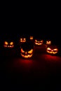 The concept of Halloween. Many glowing fiery light angry scary p