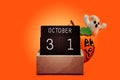 The concept for Halloween. wooden calendar showing October 31