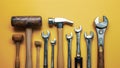 Assorted Handyman Tools on Yellow Background. Concept Handyman Tools, Yellow Background Royalty Free Stock Photo