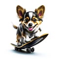 Concept Happy Cute dog play skateboarding