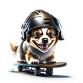 Concept Happy Cute dog play skateboarding