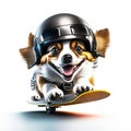 Concept Happy Cute dog play skateboarding