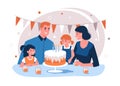 Happy Little Girl Blowing Out Candles on Birthday Cake Surrounded By Family. Royalty Free Stock Photo