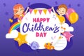 Concept Of Happy International Children s Day Greeting Card. Multi Colored Inscription With Happy Smiling Children Boy Royalty Free Stock Photo