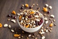 Happy National Trail Mix Day Nutritious Mix of Cashews Pumpkin Seeds and Tart Cherries.AI Generated