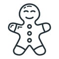 Concept happy new year, merry christmas gingerbread man icon, outline xmas label holiday winter time flat vector illustration,