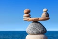 Concept of harmony and balance. Balance stones against the sea. Royalty Free Stock Photo