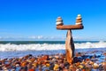 Concept of harmony and balance. Balance stones against the sea. Royalty Free Stock Photo