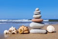 Concept of harmony and balance. Rock Zen and seashells Royalty Free Stock Photo