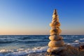 Concept of harmony and balance. Rock Zen at sunset. Balance and Royalty Free Stock Photo