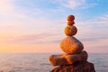 Concept of harmony and balance. Rock Zen at sunset. Balance and Royalty Free Stock Photo