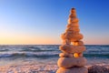 Concept of harmony and balance. Rock Zen at sunset. Balance and poise stones against the sea