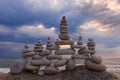 Concept of harmony and balance. Rock Zen at sunset. Royalty Free Stock Photo