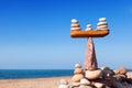 Concept of harmony and balance. Balance stones against the sea. Royalty Free Stock Photo