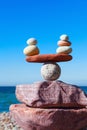 Concept of harmony and balance. Balance stones against the sea. Royalty Free Stock Photo