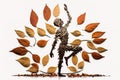 The concept of harmony and tranquility is embodied in this picture of a yoga asana made from dry leaves. Generative AI