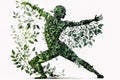 The concept of harmony and tranquility is embodied in this picture of a yoga asana made from green leaves. Generative AI