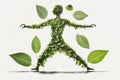 The concept of harmony and tranquility is embodied in this picture of a yoga asana made from green leaves. Generative AI