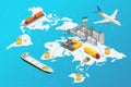 The concept of harvest, export, import. Isometric Grain Export. Global logistics network, logistic import export and