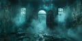 Spooky monster in a haunted house 3D rendering. Concept Haunted House, Spooky Monster, 3D