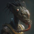 Concept Headshot Art of an Alien Reptilian Creature Wearing Gas Mask