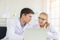 Concept of health care researchers, researchers working in biological science laboratories, young research scientists and male Royalty Free Stock Photo