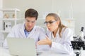 Concept of health care researchers, researchers working in biological science laboratories, young research scientists and male Royalty Free Stock Photo