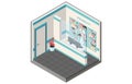 Concept Of Healthcare And Medicine. Modern Pharmacy Interior With Pharmasist Employee At The Counter. Character Sales