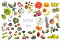 Concept of healthy food, Various Fruits and vegetables to eat five a day on withte background with copy-txte in the Royalty Free Stock Photo