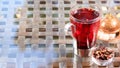 Concept of herbal tea. Hibiscus tea in a glass mug with turkish Royalty Free Stock Photo