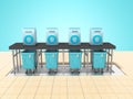 Concept hidden trash cans in the box 3d render on blue background with shadow