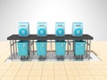 Concept hidden trash cans in the box 3d render on gray background with shadow