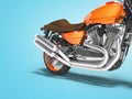 Concept high speed orange motorcycle two cylinders 3d render on blue background with shadow Royalty Free Stock Photo