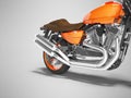 Concept high speed orange motorcycle two cylinders 3d render on gray background with shadow Royalty Free Stock Photo