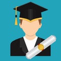 A graduate of a college or school in a graduate`s hat