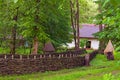 Concept of historical buildings of ancient Ukraine. Stunning landscape view of clay house with front yard